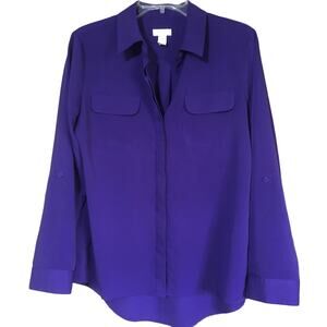 Chico's Size 1, Medium Hidden Button Up Long Sleeve Purple Blouse 100% Polyester